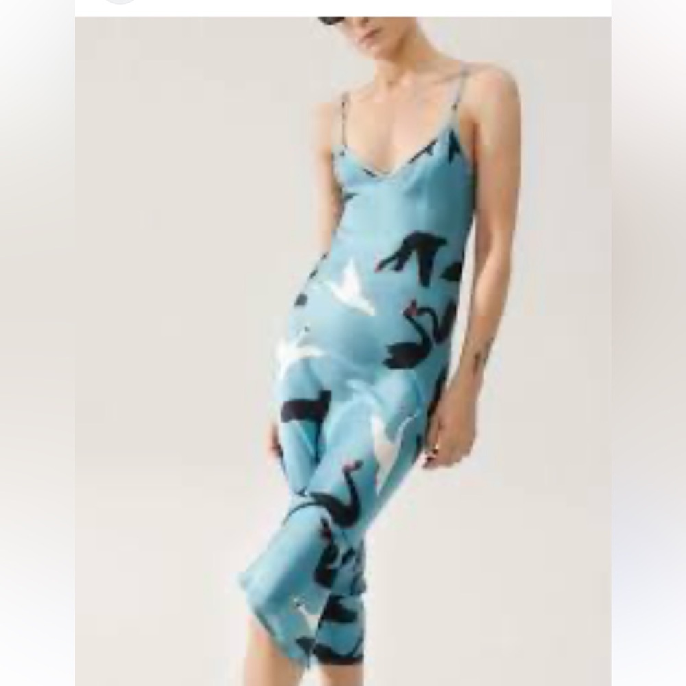 Silk Laundry Elegant Blue Patterned Women's Dress